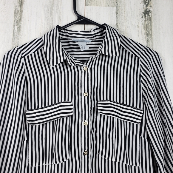 H&M sheer black and white striped top women's size 6 - Picture 2 of 9